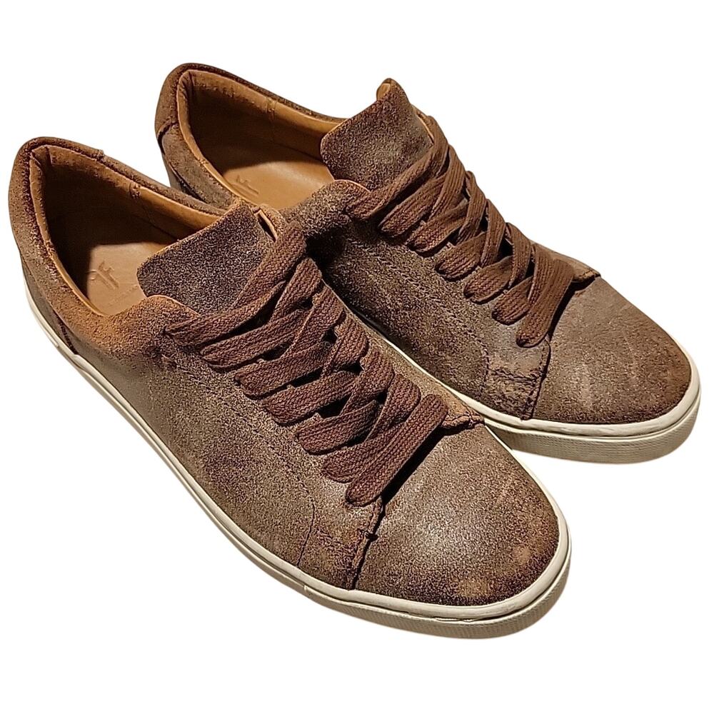 FRYE Womens Sz 7.5M Low Lace Ivy Brown Distressed Suede Leather Lace Up Sneakers